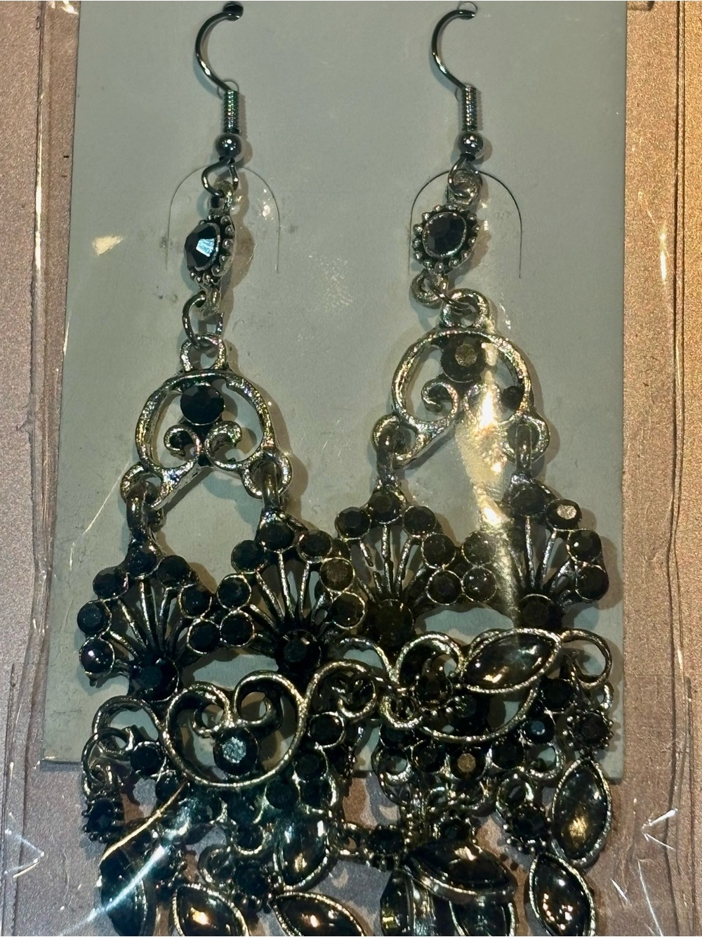 Silver and Black Filigree Dangle Earrings - Classic Women's Jewelry
